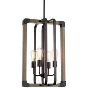 Wholesale - Lorenzo 25" 4-Light Modern Farmhouse Ceiling Pendant Light, Open Design, Hickory Wood Style + Oil Rubbed Bronze Finish C/P 1, UPC: 810018523251